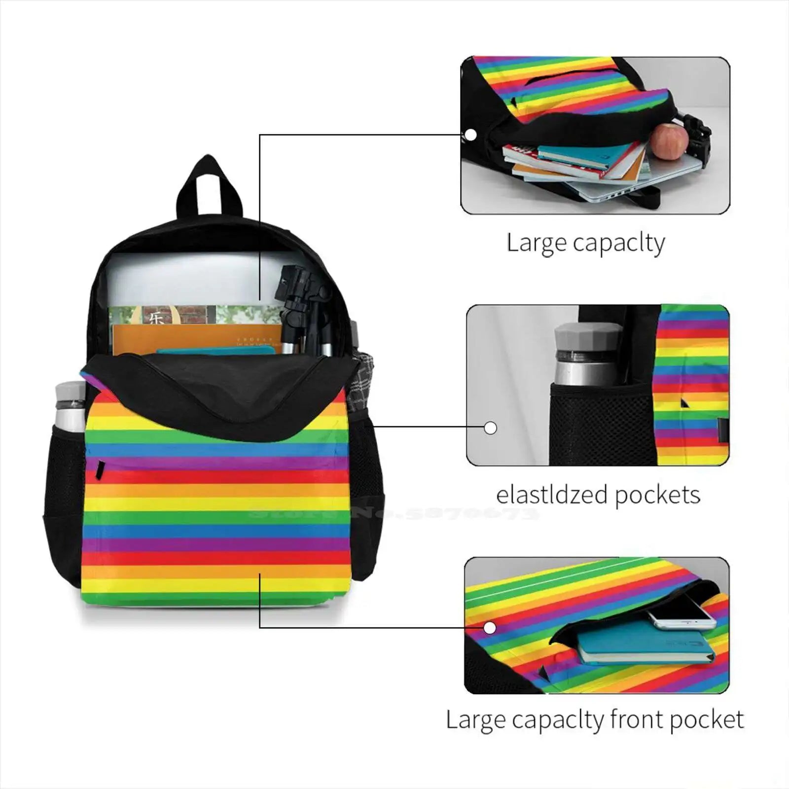 Pride Rainbow Stripe Flag Arrivals Satchel Schoolbag Backpack Q