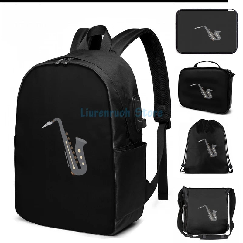 Saxophone Woodwind Aerophone Musicians Gift USB Charge Backpack