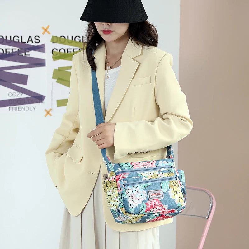 Flower Crossbody Bag Women Shoulder Bag Nylon Messenger Handbag