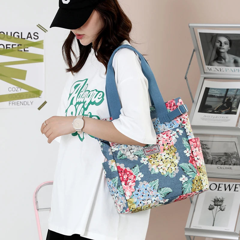 Flower Women Large Capacity Shoulder Bag Nylon Ladies Totes Handbags