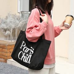 Letter Canvas Shoulder Bag Large Shopper Tote Handbag for Women