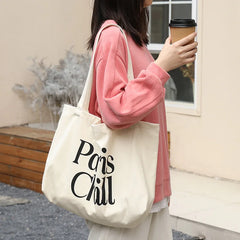 Letter Canvas Shoulder Bag Large Shopper Tote Handbag for Women