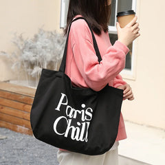 Letter Canvas Shoulder Bag Large Shopper Tote Handbag for Women
