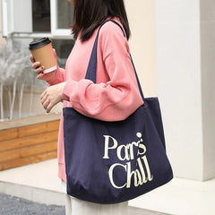 Letter Canvas Shoulder Bag Large Shopper Tote Handbag for Women