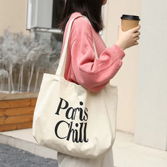 Letter Canvas Shoulder Bag Large Shopper Tote Handbag for Women