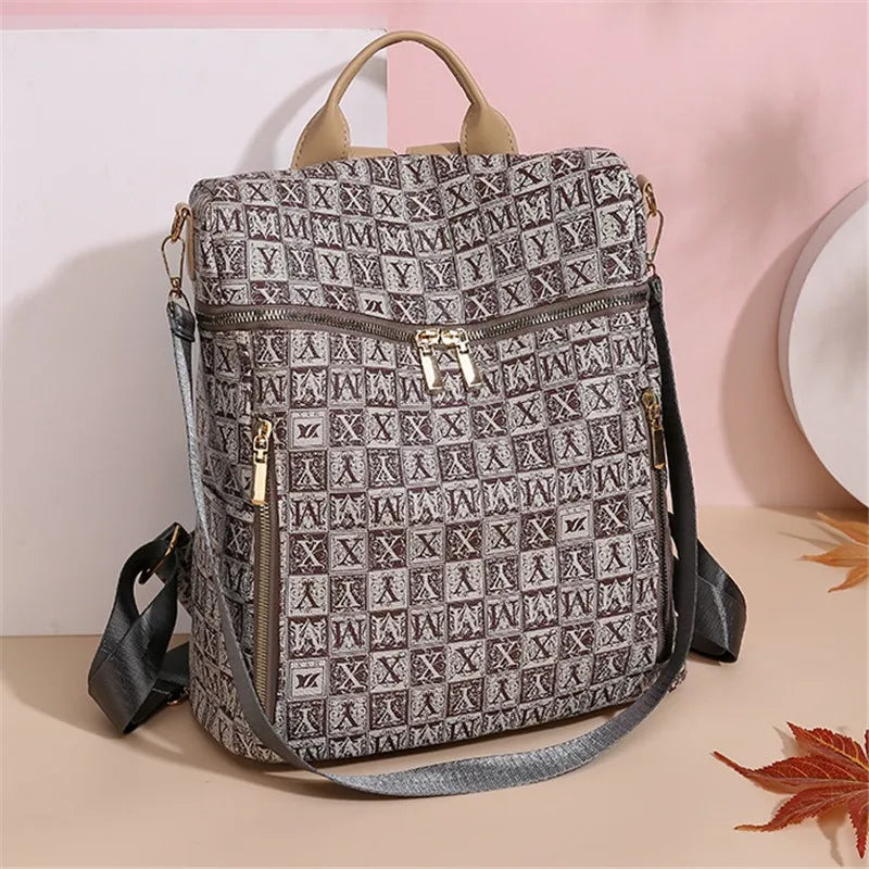 Plaid PU Leather Backpacks for Women Large Capacity Female Travel Bag