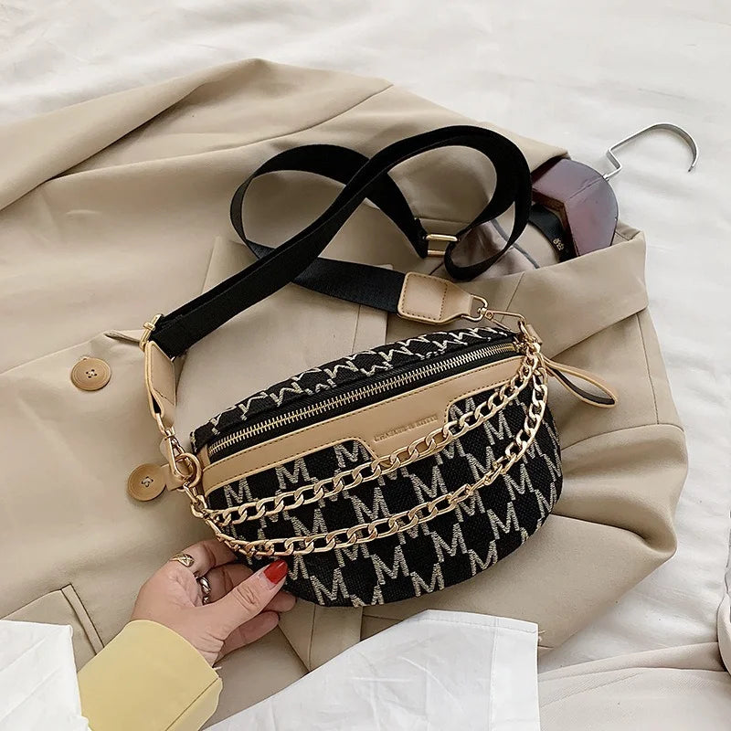 Plaid Pattern Fanny Packs For Women Chain Waist Bag