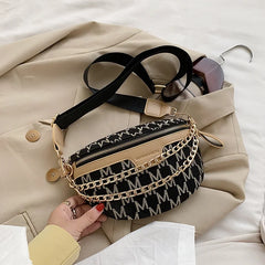 Plaid Pattern Fanny Packs For Women Chain Waist Bag