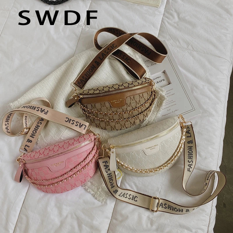 Plaid Pattern Fanny Pack Women Chain Waist Bag Fashion Ladies Crossbody Bag