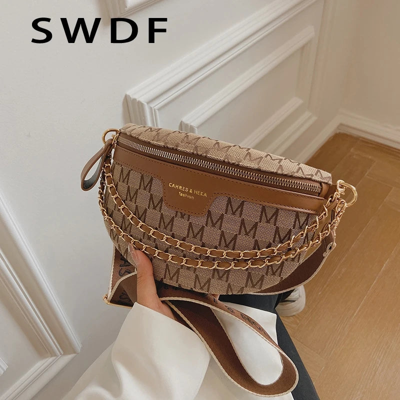 Plaid Pattern Fanny Pack Women Chain Waist Bag Fashion Ladies Crossbody Bag