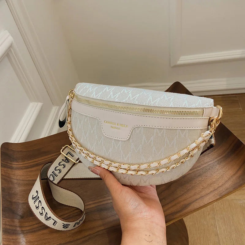 Plaid Pattern Fanny Pack Chain Waist Bag for Women