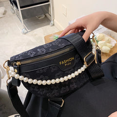 Plaid Pattern Fanny Pack Chain Waist Bag Female Crossbody Bag