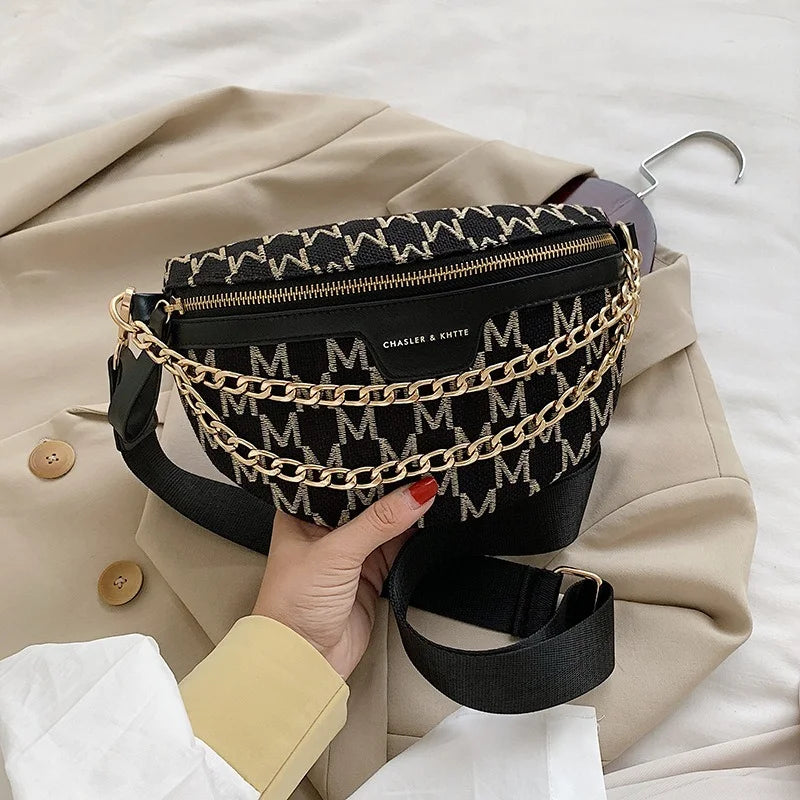 Plaid Pattern Fanny Packs For Women Chain Waist Bag