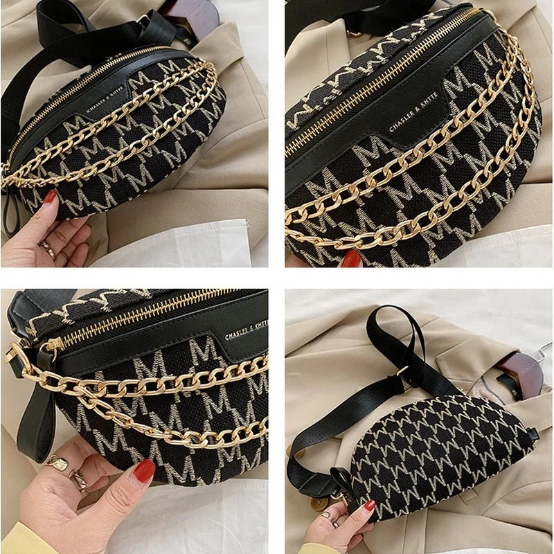 Plaid Pattern Fanny Packs For Women Chain Waist Bag