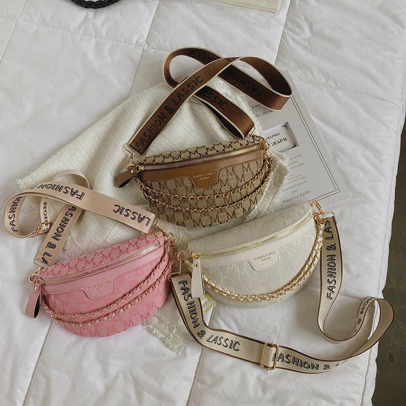 Plaid Pattern Fanny Pack for Women Chain Waist Bag Female Waist Pack