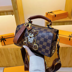 Plaid PU Leather Bear Handbag for Women