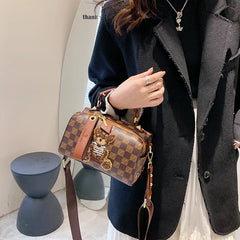 Plaid PU Leather Bear Handbag for Women