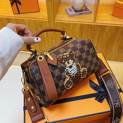 Plaid PU Leather Bear Handbag for Women
