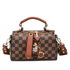 Plaid PU Leather Bear Handbag for Women