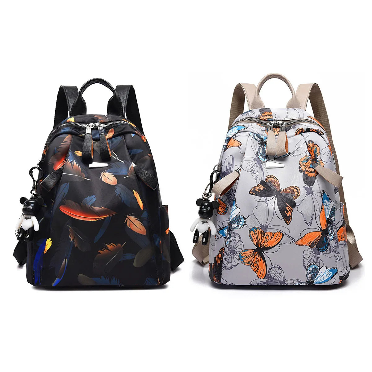 Women Backpack Girls School Bags Waterproof Feather Butterfly Travel