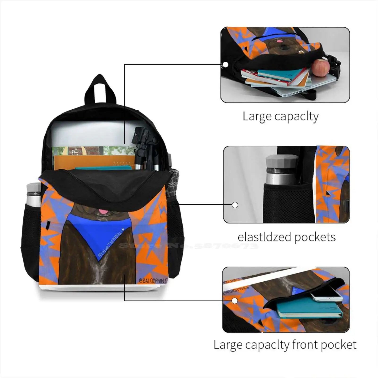 Chewie School Bags For Teenage Girls Laptop Travel Bags Pitbull Dog Portrait