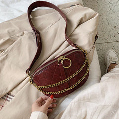 PU Leather Waist Pack Belt Bag for Women Ladies Shoulder Bag Chain Decoration