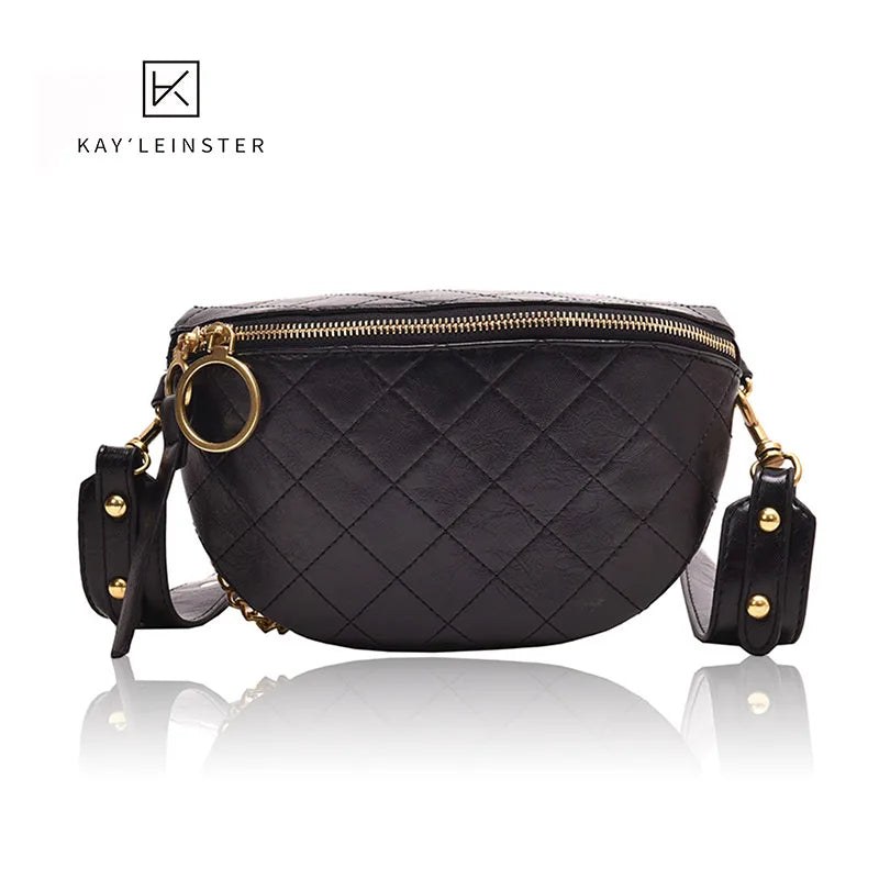 PU Leather Waist Pack Belt Bag for Women Ladies Shoulder Bag Chain Decoration