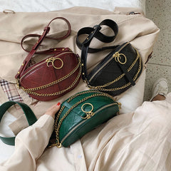 PU Leather Waist Pack Belt Bag for Women Ladies Shoulder Bag Chain Decoration