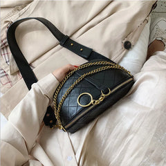 PU Leather Waist Pack Belt Bag for Women Ladies Shoulder Bag Chain Decoration