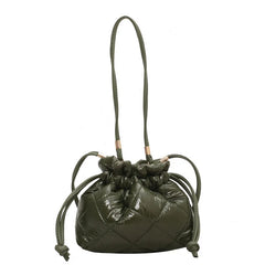 Quilted Pu Leather Bucket Shoulder Bag Winter Women Small Handbag