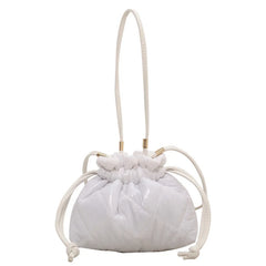 Quilted Pu Leather Bucket Shoulder Bag Winter Women Small Handbag