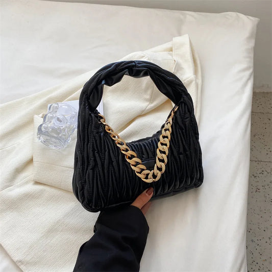 PU Leather Chain Underarm Bag Women Solid Shoulder Bags