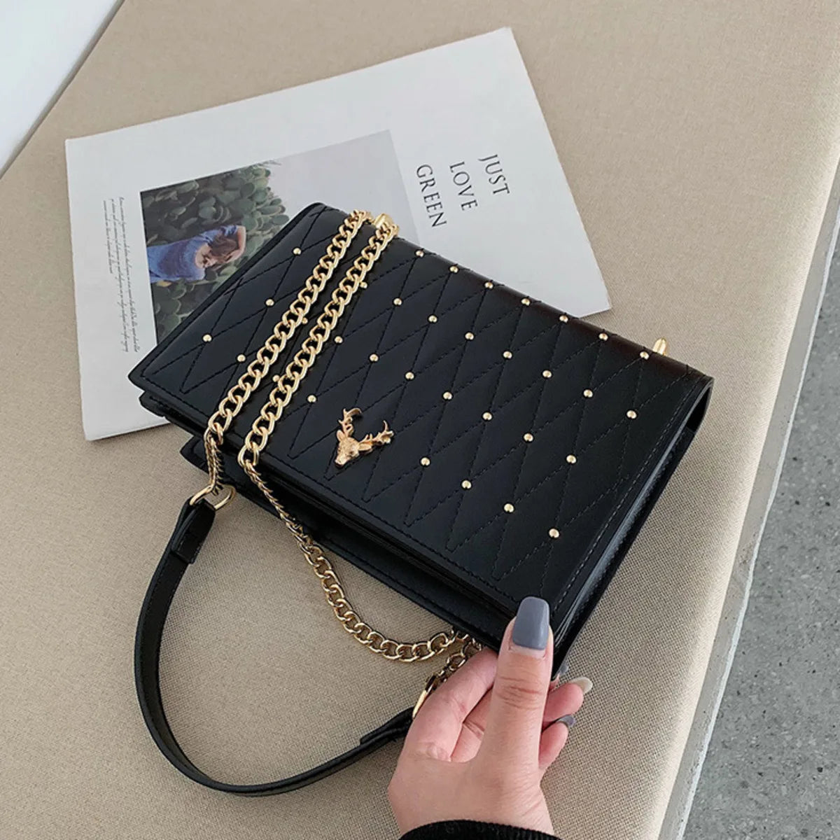 Rivet Chains Crossbody Bag for Women Shoulder Messenger Handbag