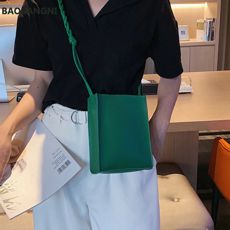 PU Leather Crossbody Bags for Women Weave Strap Shoulder Bag High Mini Phone Pur