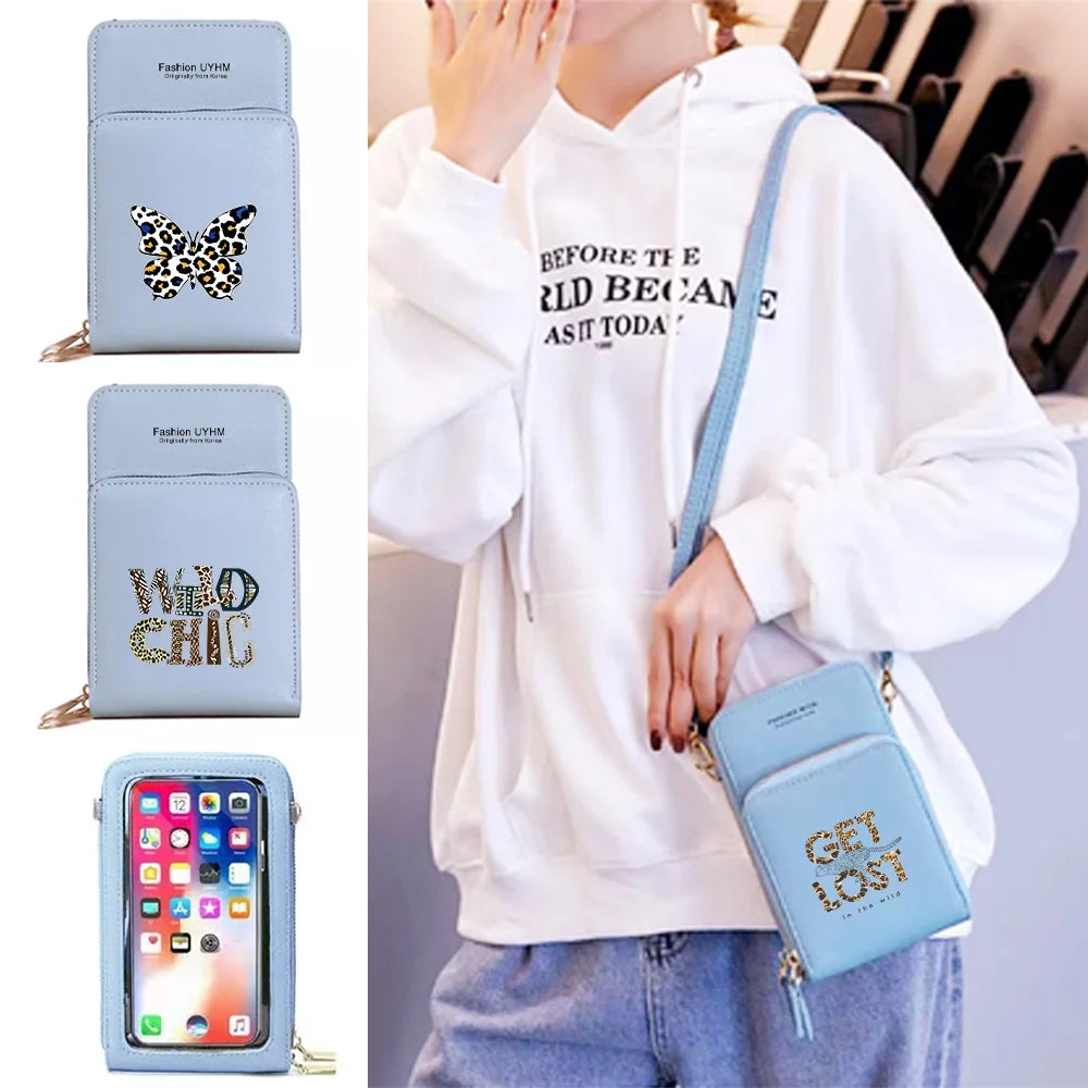 Printed PU Leather Phone Bag Women Wallet Card Touch Screen Crossbody Bag