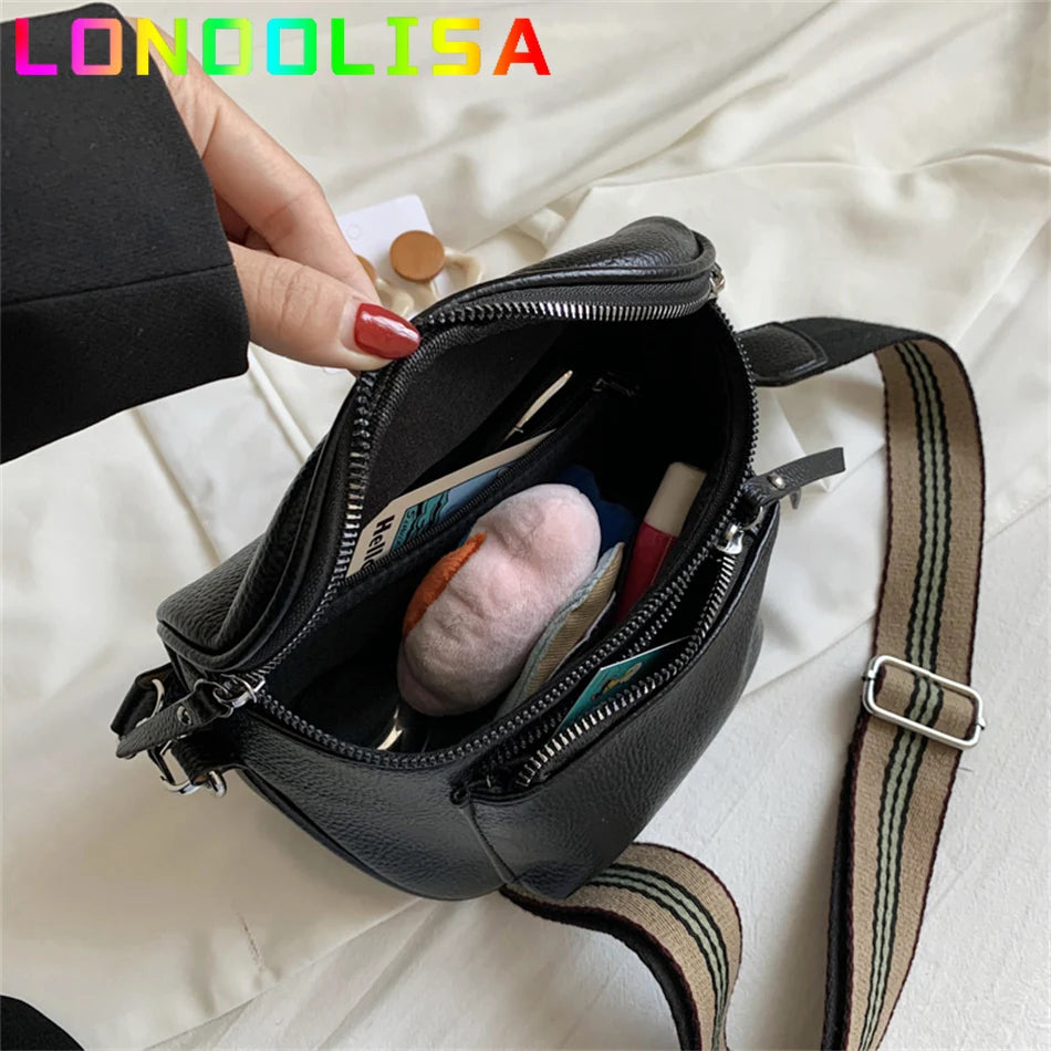 Women's Soft Messenger Bag Wide Shoulder Strap Handbag Crossbody Purse