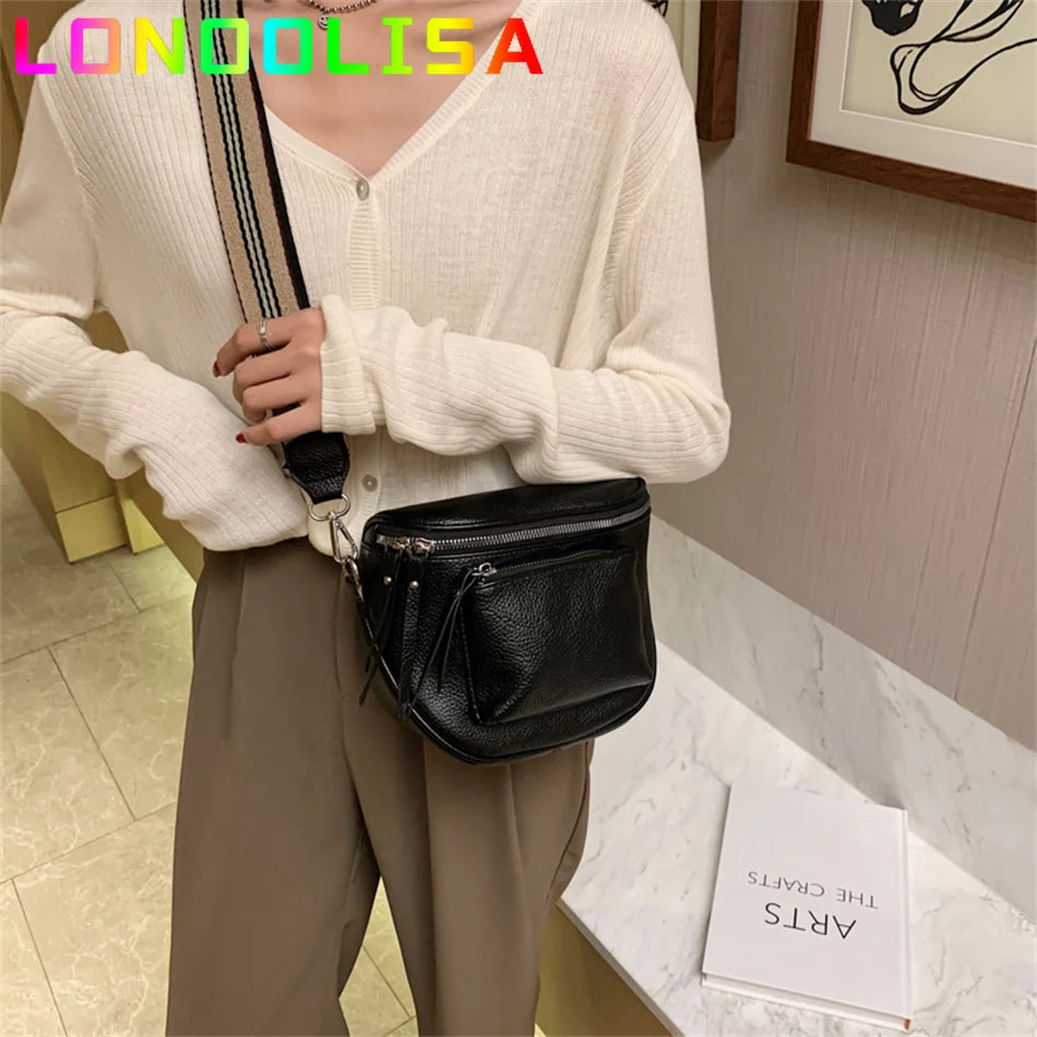 Women's Soft Messenger Bag Wide Shoulder Strap Handbag Crossbody Purse