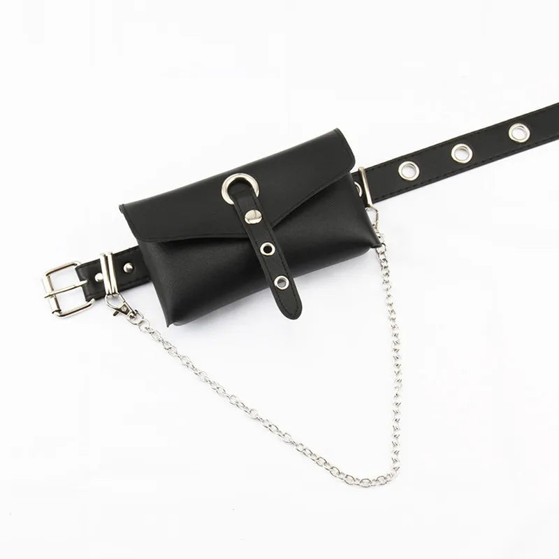 PU Leather Waist Bag with Chain, Crossbody Phone Bag, Small Clutch
