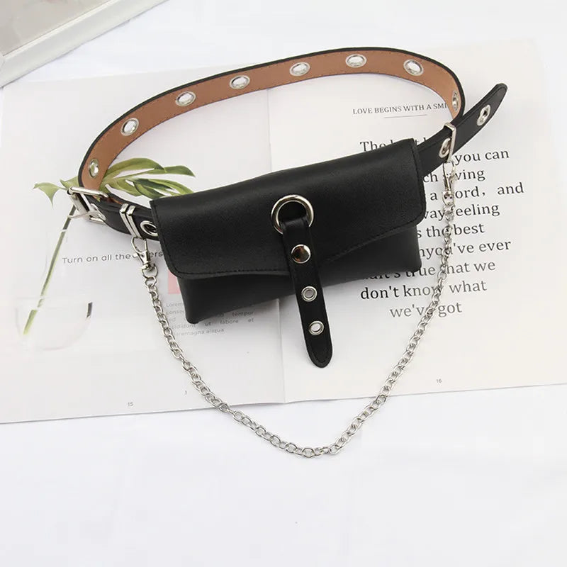 PU Leather Waist Bag with Chain, Crossbody Phone Bag, Small Clutch