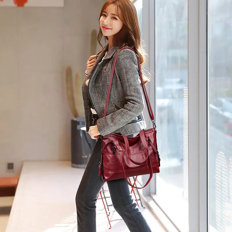 Soft PU Leather Women Handbag Shoulder Crossbody Top-handle Bag