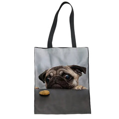 Pug Bulldog Dalmatian Print Casual Tote Shoulder Shopping Bag