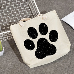 Pug Cartoon Print Linen Rope Shoulder Bag Lady Tote Bags Women Handbags