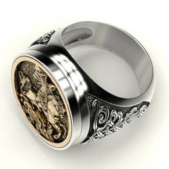 Punk Men's Dual Metal Soldier Dragon Ring Jewelry