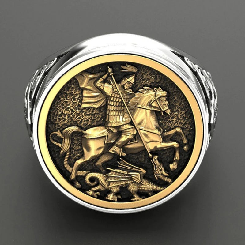 Punk Men's Dual Metal Soldier Dragon Ring Jewelry