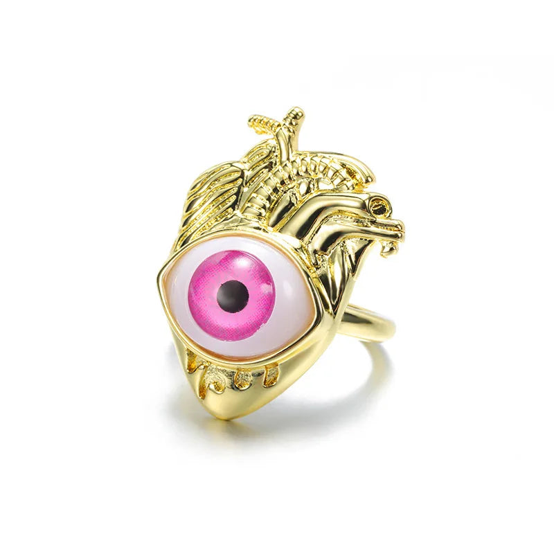 Punk Gothic Enamel Evil Eye Shape Ring Moon Star Hand Heart Eyes Rings Hiphop