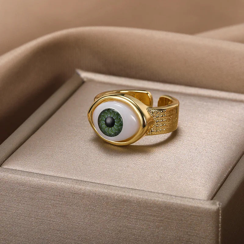 Punk Gothic Enamel Evil Eye Shape Ring Moon Star Hand Heart Eyes Rings Hiphop