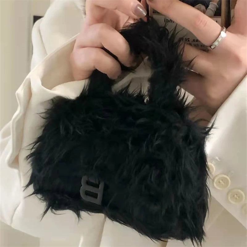 Punk Plush Shoulder Crossbody Bag Female Chain Handbags Small Purse