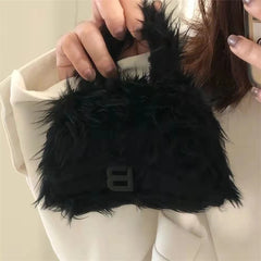 Punk Plush Shoulder Crossbody Bag Female Chain Handbags Small Purse