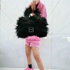 Punk Plush Shoulder Crossbody Bag Female Chain Handbags Small Purse