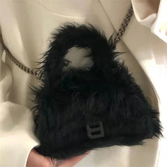Punk Plush Shoulder Crossbody Bag Female Chain Handbags Small Purse